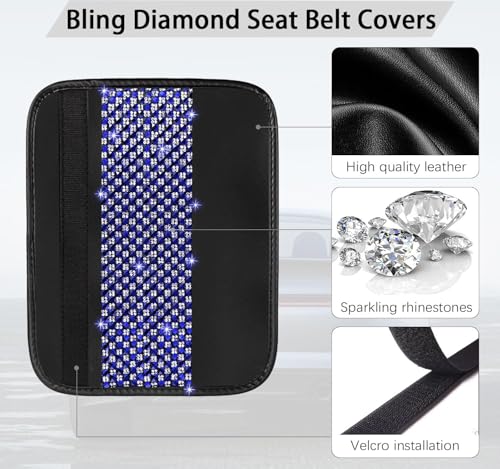 NBTEPEM 2 Pack Bling Car Seat Belt Covers, Diamond Seatbelt Shoulder Protection, Rhinestones Seat Belt Strap Cover Shoulder Pad, Universal Bling Car Interior Accessories Fit for Car/Truck/SUV(Blue) - color: Blue