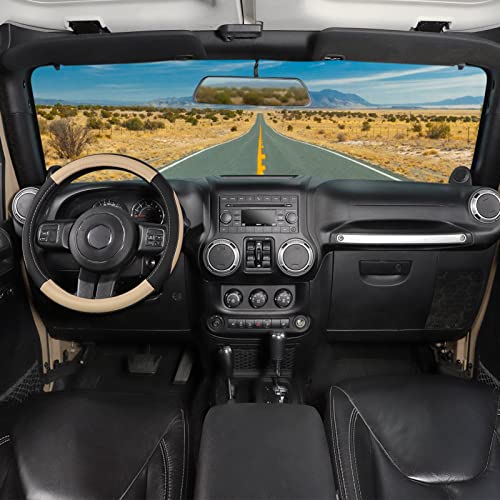 SEG Direct Car Steering Wheel Cover for F-150 Tundra Range Rover 15.5-16 inch, Black and Beige Microfiber Leather - color: Black and Beige, size: Large size[15 1/2''-16'']