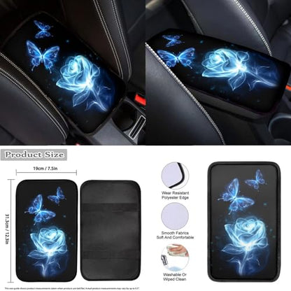 Romantic Blue Rose Print Car Seat Covers Full Set for Men Women 12pcs Steering Wheel Cover Armrest Pad Gear Shift Cover Car Accessories Set for Cars Seat Covers with Headrest Covers - color: Romantic Blue Rose
