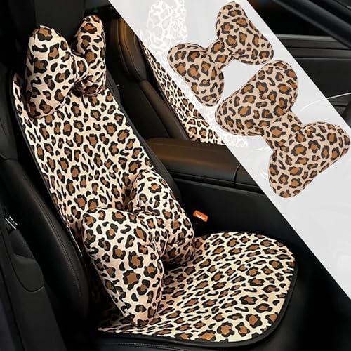 2PCS Chic Car Headrests with Bow-Shaped Cotton Linen Bowknot Neck Pillows for Cozy Road Trip & Cute Interior Decoration (Leopard Neck Waist Support) - color: Leopard Neck Waist Support