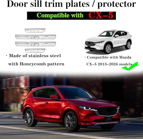 Steel Chrome Door Sill Protector for Mazda CX-5 2026 2025, Honeycomb-Pattern Accessories Plates Cover Auto Interior Accessory Kick Panels Trim Guard
