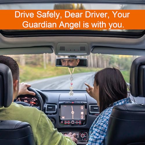 Rear View Mirror Accessories - Pink Pearl Angel Car Mirror Charm - Guardian Angel Hanging Accessory with Inspirational Message, Universal Fit Car Decor Gift for Women