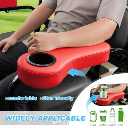 10L0L Golf Cart Rear Seat Kit Arm Rest Set with Cup Holder for Yamaha EZGO Club Car Golf Cart UV-Proof Coating Long Lasting, No Drilling Kits Include - color: red
