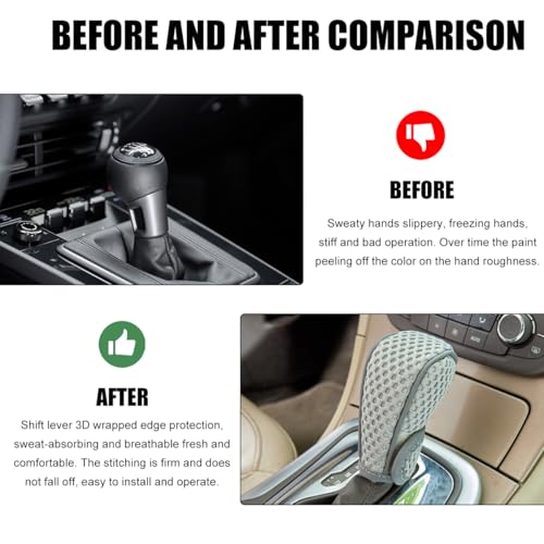 Car Gear Shift Knob Cover, Breathable Automotive Shift Knob Gear Handle Stick Protector Cover, Anti-Slip Anti-Scratch Auto Stick Shift Cover, Universal Car Accessories (Gray, Stick-on) - color: Gray, size: Stick-on