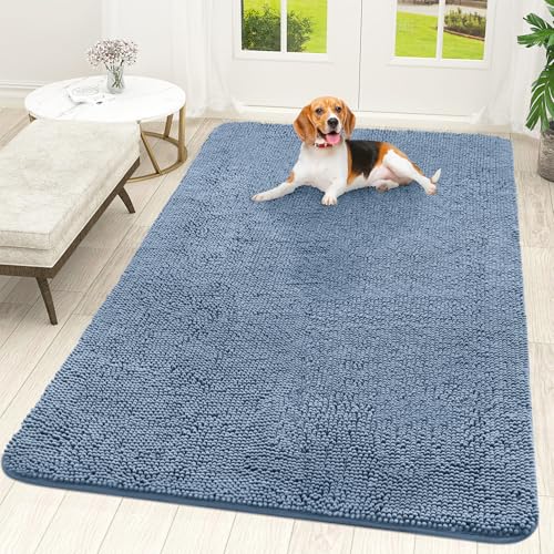 OLANLY Dog Door Mat for Muddy Paws 70x46, Absorbs Moisture and Dirt, Absorbent Non-Slip Washable Doormat, Quick Dry Chenille Mud Mat for Dogs, Entry Indoor Entryway Carpet for Inside Floor, Airy Blue - color: Airy Blue, size: 70" X 46"