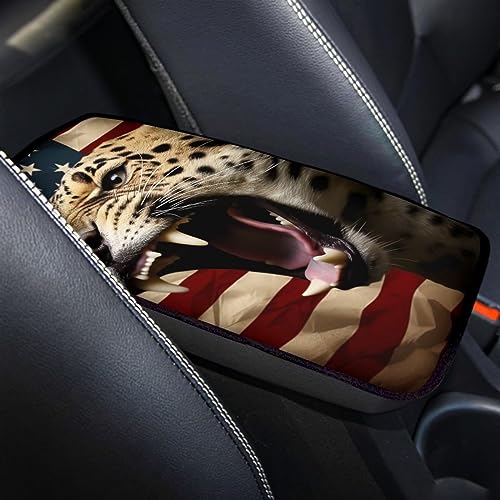 Car Center Console Pad, Universal Waterproof Car Armrest Seat Box Cover, Car Interior Accessories for Most Vehicle SUV Truck Vintage American Flag Leopard Car Armrest Pad - color: vintage american flag leopard
