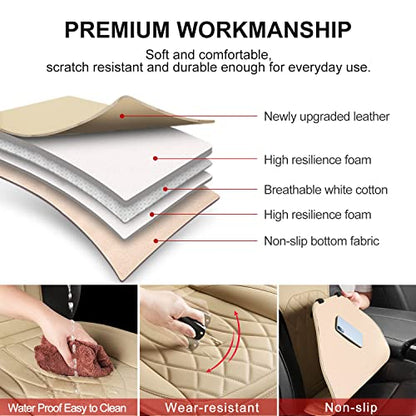 1 Pack Leather Front Car Seat Cover, Universal Sideless Car Seat Protector with Storage Pocket and Seat Belt Pad, Waterproof Automotive Seat Cover Cars Trucks SUV(Beige) - color: front 1pcs beige
