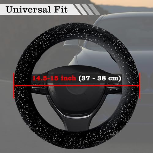 Black Bling Starry Sky Furry Steering Wheel Cover, Universal 14.5-15 Inch Winter Plush Warm Steering Wheel Cover, Soft Fluffy, Anti-Slip Design, Soft Texture - color: Black Starry Sky Plush
