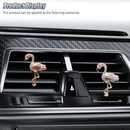 2PCS Bling Flamingo Car Dashboard Air Vent Trim Clips, Crystal Rhinestone Animal Car Air Fresheners Outlet Clip, Cute Automotive Interior Diffuser Decoration Accessories for Women (Flamingo) - size: Flamingo