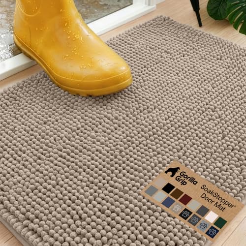 GORILLA GRIP SoakSTOPPER Dog Door Mat, Machine Washable Rug Absorbent Doormat Captures Moisture Mud Dirt, Quick Dry Soft Chenille Entryway Rugs Indoor Entrance Mats for Dog Paws, 24x17 Beige - color: Beige, size: 24" X 17"