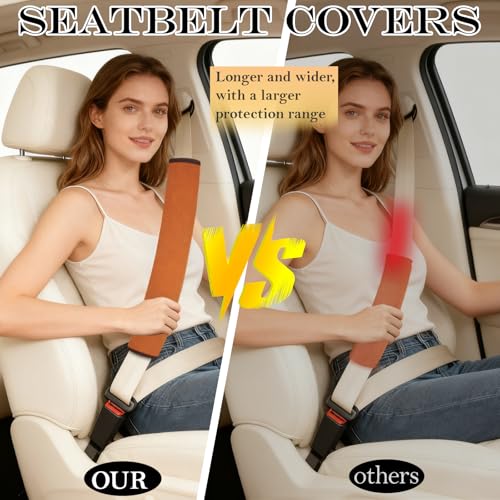 Extended Seat Belt Cover Pad, 2 Pack Soft & Comfortable Universal Seatbelt Covers for Adults and Kids, Fits Car Seat Belts, Armrest, and Backpacks (Brown) - color: Brown