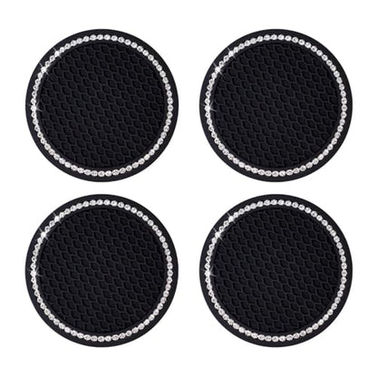 4 Pack Bling Car Cup Holder Insert Coasters Universal Bling Car Coaster with Rhinestone Crystal Car Cup Holder Coaster Auto Interior Accessories for Women 2.75 Inch Anti-Slip Car Cup Mat (Black)