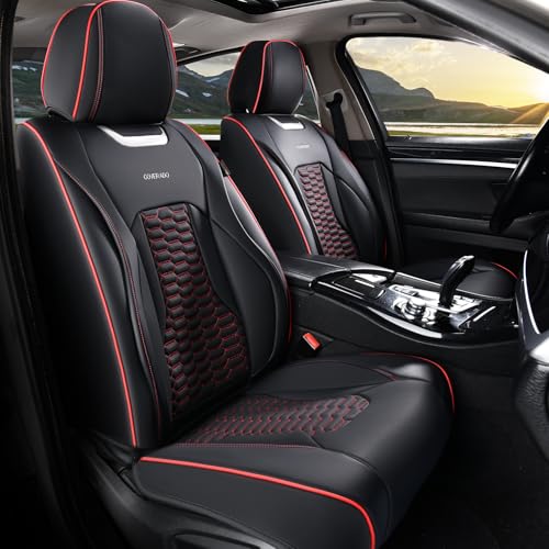 Coverado Front Seat Covers, Car Seat Covers Front Seats, Nappa Leather Waterproof Seat Covers for Car, Car Seat Protectors, Automotive Seat Covers Universal Fit for Most Vehicles(Black&Red) - color: Black&Red, size: Front