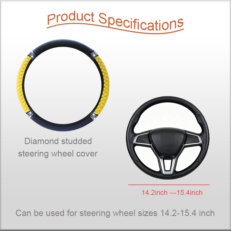 Microfiber Leather Steering Wheel Cover with Anti-Slip Lining Universal Car Accessory for Steering Wheel with a Diameter of 14.5-15 inch (Yellow) - color: Yellow