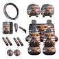 Highland Cattle Print Car Seat Cover Full Sets, Set of 16, American Flag Print Car Front Rear Seat Covers with Steering Wheel Cover Seatbelt Pads Armrest Pads Gear Shift and Handbrake Covers - color: Brown and White - Highland Cattle American Flag