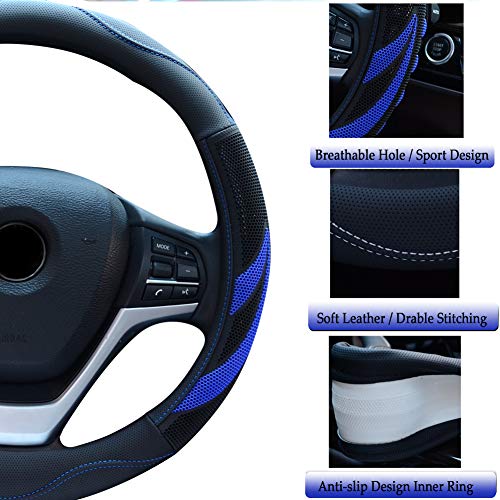 Alusbell Microfiber Leather Steering Wheel Cover Breathable Auto Car Steering Wheel Cover for Men and Women Universal 15 Inches (Blue) - color: Blue
