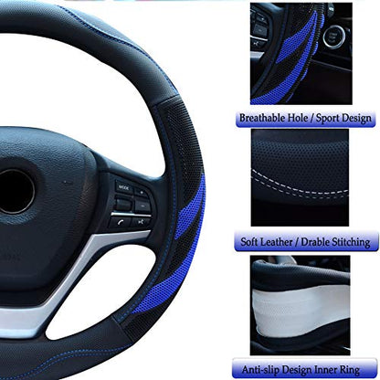 Alusbell Microfiber Leather Steering Wheel Cover Breathable Auto Car Steering Wheel Cover for Men and Women Universal 15 Inches (Blue) - color: Blue