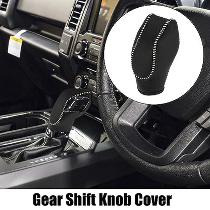 AUTOHAUX Car Automatic Faux Leather Gear Shift Knob Cover for Ford Focus, Escape, Fiesta, EcoSport Gray Line - color: Gray
