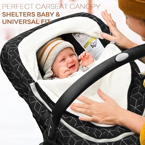 Yoofoss Baby Car Seat Cover Winter Carseat Canopies Cover to Protect Baby from Cold Wind, Super Warm Plush Fleece Baby Carrier Cover for Infant Boys Girls (Black) - color: Black