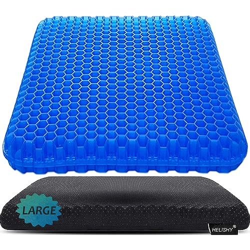 Gel Seat Cushion, Large Cooling Gel Cushion Breathable Honeycomb Chair Pads Gel Cushion with Non-Slip Cover for Home Office Chair Car Seat Wheelchair Absorbs Body Pressure Points, As Seen on TV - color: Blue, size: 17 x 17 x 1.7 inch