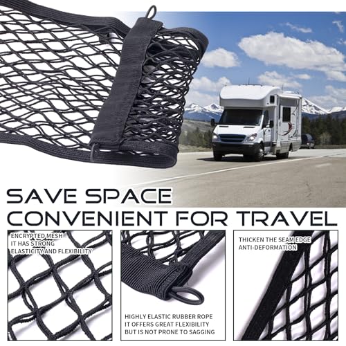 JINGKE 2 Pcs Small Cargo Net Pocket Elastic Mesh Netting Car Mesh Pouch with Screws and Hooks for Trunk RV Boats Home Cargo Storage (23.6'' x 9.8'') - size: 23.6'' x 9.8''