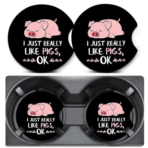 2 Pack Car Coasters for Cup Holders,Cute Pig Car Cup Holder Coasters,2.75" Universal Size Anti Slip Rubber Mat,Automotive Interior Accessories,Automotive Cup Holder Decor,Pig Gifts for Women Men Mom - color: Pig OK