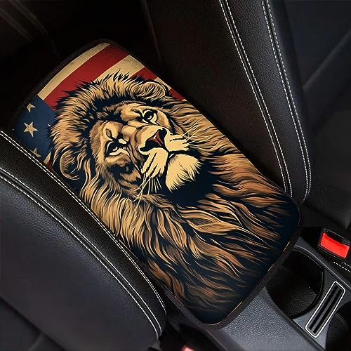 Car Center Console Pad, Universal Waterproof Car Armrest Seat Box Cover, Car Interior Accessories for Most Vehicle SUV Truck Vintage American Flag Lion Car Armrest Pad - color: vintage american flag lion