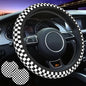 Checkered Steering Wheel Cover Checkered Black and White Steering Wheel Cover Checkereds Anti-Slip Breathable Universal for 14-15 Inch Car with 2 Pieces Car Coasters for Men Women - color: Checkered-Black and White