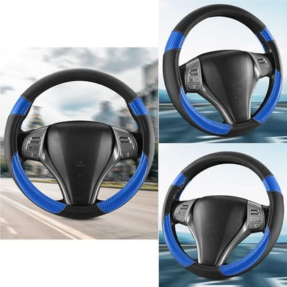 Non-Slip Car Nappa Leather Steering Wheel Cover,Universal Car Accessories Women Men Fit 14" 1/2-15" Suvs/Vans/Sedans/Cars/Trucks,Blue - color: Black Blue