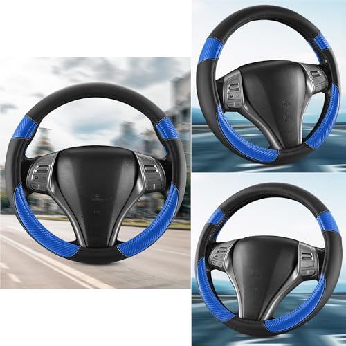 Non-Slip Car Nappa Leather Steering Wheel Cover,Universal Car Accessories Women Men Fit 14" 1/2-15" Suvs/Vans/Sedans/Cars/Trucks,Blue - color: Black Blue