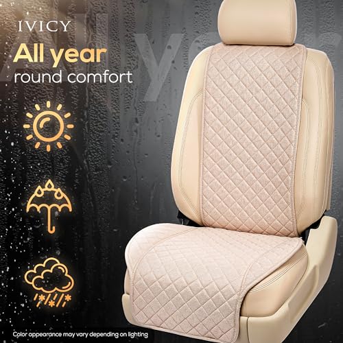 IVICY Faux Linen Front Car Seat Cover – Non-Slip Bucket Seat Protector for Most Cars, SUVs, Vans & Trucks – 1 Seat Cover, Machine Washable, Side-Airbag Friendly, Light Beige - color: BEIGE WS LN