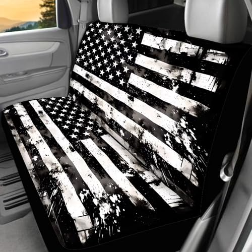 FUSURIRE Black USA Flag Print Car Seat Cover Full Set Car Seat Covers, Front Bench Seat Protector Full Set of 4 for Women Men Universal Fit for Most Vehicle，Independence Day - color: Black USA Flag Print