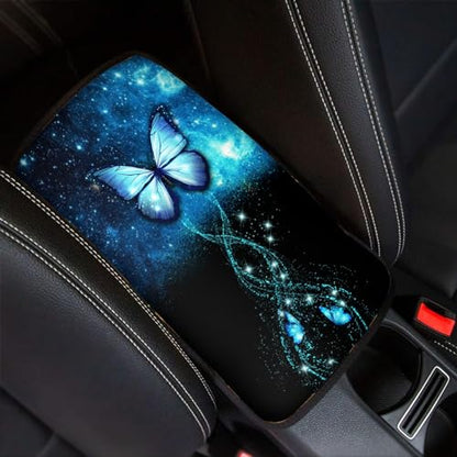 UNICEU Galaxy Blue Butterfly Car Center Console Armrest Cushion Pad Auto Interior Accessories Neoprene Soft Armrest Protector Pad Anti Slip Cover - color: Galaxy Blue Butterfly