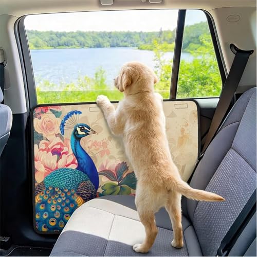 Peacock Car Door Protector for Dogs Pet Door Protector from Dog Scratching Waterproof Doors Panel Cover Vehicle Interior Panel Easy to Clean - color: Blue Peacock