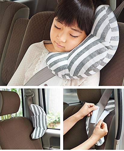 Kids Car Seat Travel Neck Pillow Soft Neck Support Cushion Car Seat Belt Cover Cushion Pillow Car Seatbelt Shoulder Pad Head Neck Support Pillow Seat Strap Pillow for Car Airplane Pushchair Travel - color: 2pcs X Gray Strips