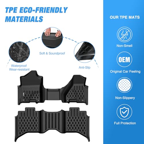 Nilight TPE Floor Mats for Dodge Ram 1500 2500 3500 Bench Seat Crew Cab 2013 2014 2015 2016 2017 2018 & Ram 1500 Classic 2019 2020 2021 2022 2023 2024 All Weather Custom Fit Heavy Duty Floor Liners - color: 2013-2018 Dodge Ram Crew Cab|Bench Seat
