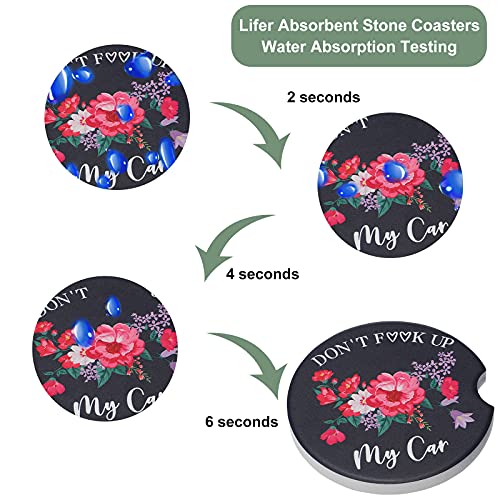Boao 4 Pcs Floral Car Cupholder Coasters for Valentine's Day, Ceramic Coasters 2.56'' Anti Slip Base with Finger Notch for Dry Clean, Car Interior Accessories, Birthday Gifts - style: Floral