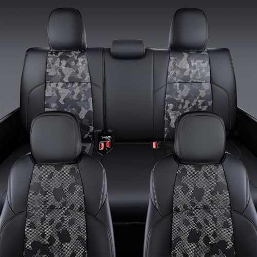 Leather Seat Covers Custom Fit for 2024-2026 Tacoma Gen 4th Double Cab - Fully Covered - Fit Like a Glove - Center Console Armrest Covers Included - Camouflage Black & Black Stitching