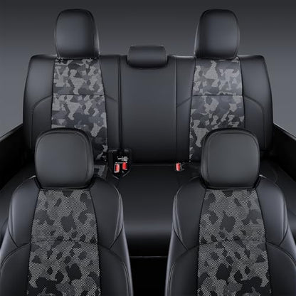 Leather Seat Covers Custom Fit for 2024-2026 Tacoma Gen 4th Double Cab - Fully Covered - Fit Like a Glove - Center Console Armrest Covers Included - Camouflage Black & Black Stitching
