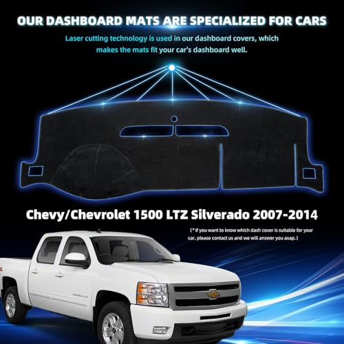 Dashboard Flannel Dash Cover Mat for 2007-2013 Chevy Chevrolet Silverado 1500 2500 3500 LTZ Flannel Custom Fit Silverado Dash Cover with 2 Glove Boxes (Silverado 2007-2013, Black, LTZ) - size: Flannel Silverado 2007-2013 Black LTZ-NEW