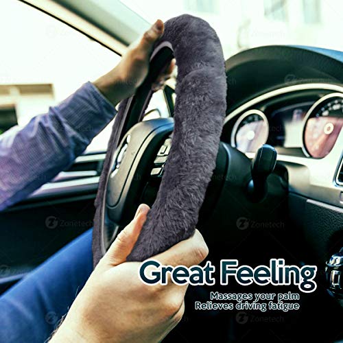 ZONETECH Car Steering Wheel Cover–Classic Grey Anti-Slip Comfortable Winter Warm Stretch On Steering Wheel Cover Car Wheel Protector