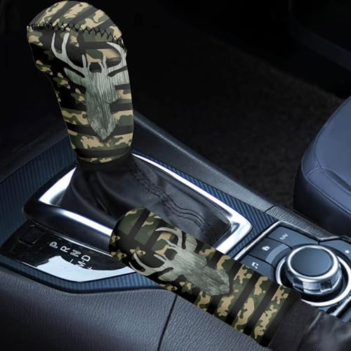 Camouflage Deer Car Handbrake Cover Gear Shift Knob Cover American Flag Auto Interior Accessory 2 Piece for Women Men - color: Deer American Flag Camouflage