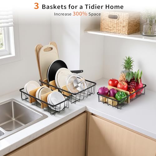 3-Pack Adjustable Lid Organizers - Large Kitchen Cabinet Organizer for Food Storage Container and Tumbler Cup Lids with 9 Bamboo Dividers - Organizers in Cabinet Kitchen/Pantry/Laundry Room - size: 3-Pack Small & Medium & Large