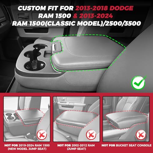 FREESOO Center Console Cover for 2013-2018 Dodge Ram 1500 & 2013-2024 Ram 2500/3500/1500 Classic Model, Armrest Cushion Pad, Waterproof Faux Leather, Non-Slip & Anti-Scratch, Jump Seat Only - size: 2013-2026 Jump seat covers