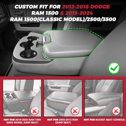 FREESOO Center Console Cover for 2013-2018 Dodge Ram 1500 & 2013-2024 Ram 2500/3500/1500 Classic Model, Armrest Cushion Pad, Waterproof Faux Leather, Non-Slip & Anti-Scratch, Jump Seat Only - size: 2013-2026 Jump seat covers