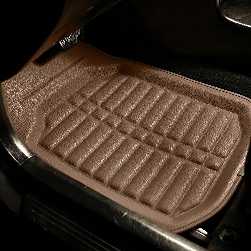 FH Group Automotive Floor Mats - PU Leather Floor Mats, Deep Dish Design, Floor Mats for Cars, Universal Fit Floor Mats Full Set, Floor Mats For Most Sedan, SUV, Truck Floor Mats Solid Beige - color: Solid Beige - Full Set