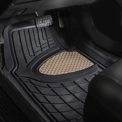 FH Group Premium Liners Tall Channel Trimmable All Weather Rubber Full Set Car Floor Mats (Beige) w. Trimmable All-Season Cargo Liner (Black) - Universal Fit for Cars Trucks and SUVs - color: Beige, style: With Cargo Mats