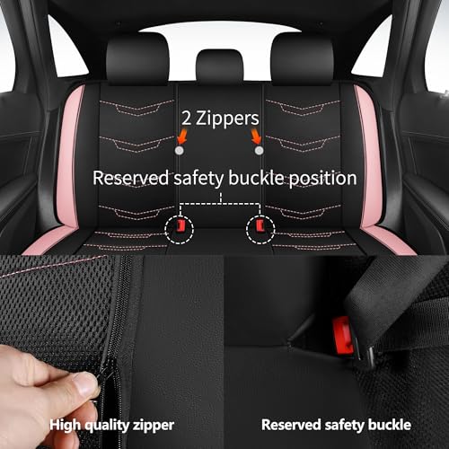 HChengkikz Pink Seat Covers, Breathable and Sport Seat Covers, Anti-Slip Universal Fit Car Seat Covers Full Set for Cars Sedans SUV and Truck (Full Seat, Black+Pink)