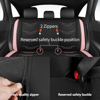 HChengkikz Pink Seat Covers, Breathable and Sport Seat Covers, Anti-Slip Universal Fit Car Seat Covers Full Set for Cars Sedans SUV and Truck (Full Seat, Black+Pink)