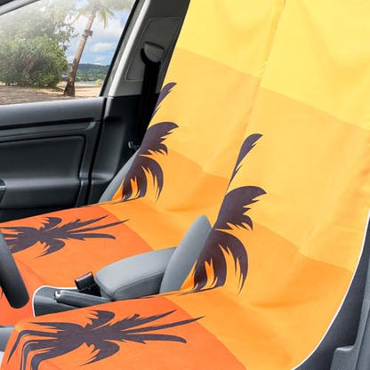 Hahafelt Car Seat Towel Covers with Storage Bag, 63 x 32 Inch Universal Non Slip Waterproof Sweat Protector for Car Truck, Gym Swimming Running, Machine Washable(2 Pack,Beach Palm Trees) - style: Beach Palm Trees